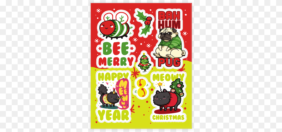 Cute Christmas Stickerdecal Sheet Bah Hum Pug Funny Dog Perfect Xmas Sweater T Shirthoodiemug, Advertisement, Book, Comics, Publication Png