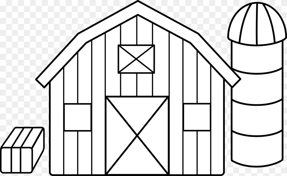 Cute Colorable Farm Scene Farm House Clipart Black And White, Architecture, Barn, Building, Countryside Free Png