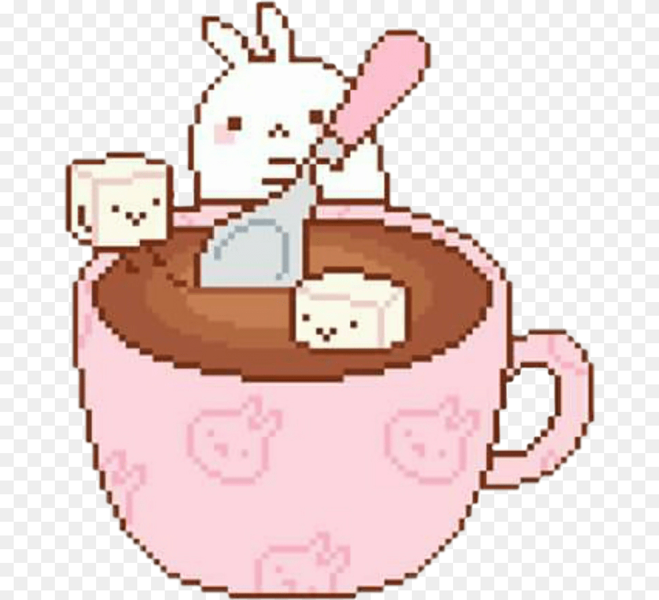 Cute Cup Coffee Coffeecup Cupofcoffee Rabbit Cute Coffee Pixel Art, Spoon, Cutlery, Toy, Hot Chocolate Png Image