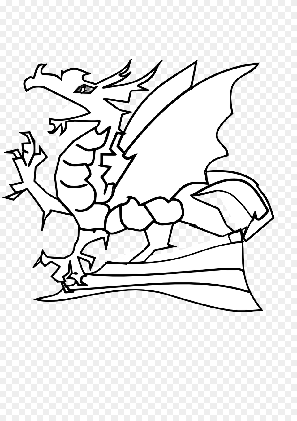 Cute Dragon Black And White Colouring Template Dragon Black And White Template Of A Dragon, Art, Drawing, Animal, Fish Png Image