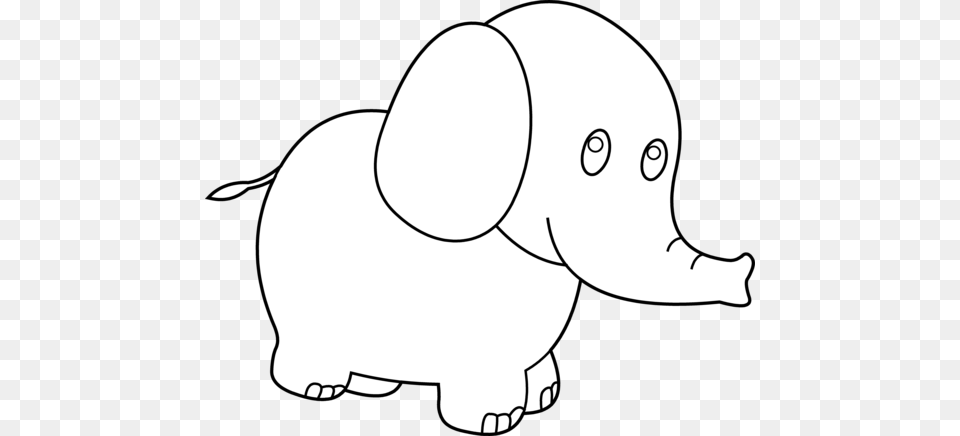 Cute Elephant Clipart Black And White Baby Elephant For Coloring, Person, Animal, Mammal, Wildlife Free Png