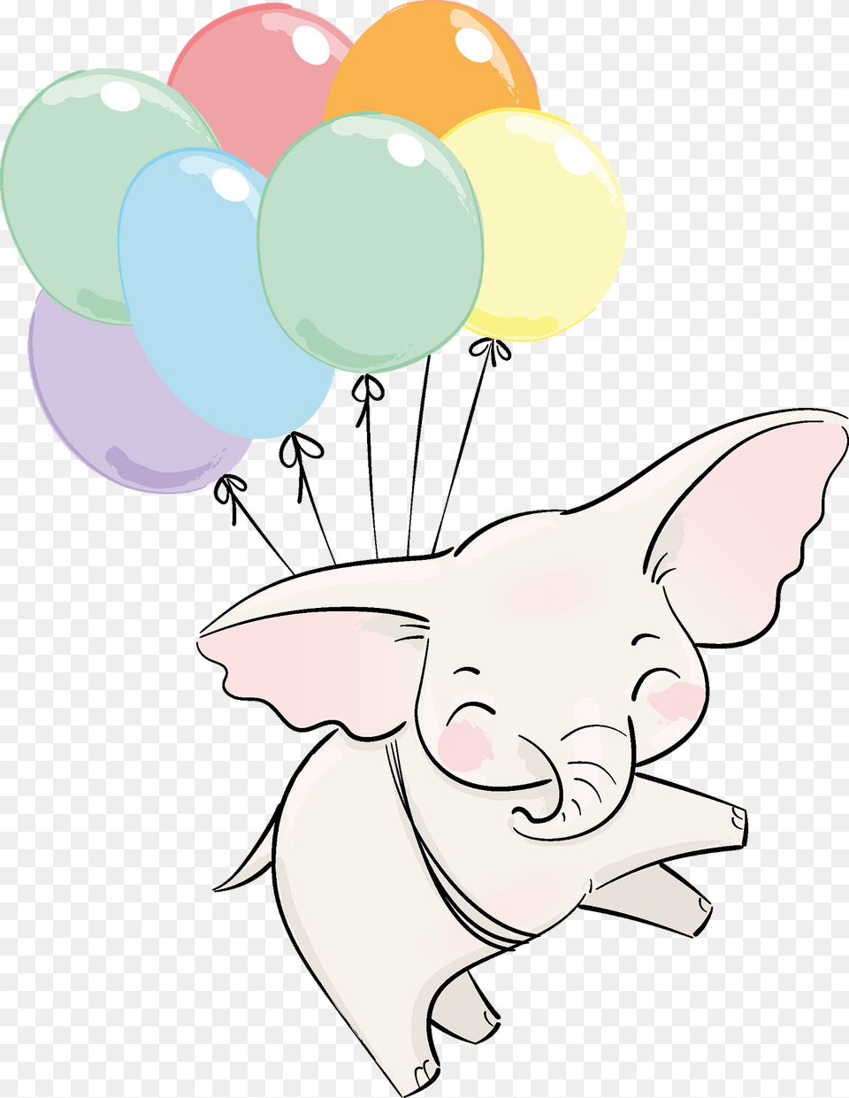 Cute Elephant Flying With Balloons Clipart, Balloon, People, Person, Animal Free Png Download