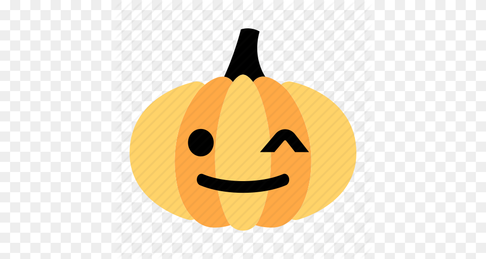 Cute Emoji Halloween Happy Pumpkin Smile Wink Icon, Food, Plant, Produce, Vegetable Png Image