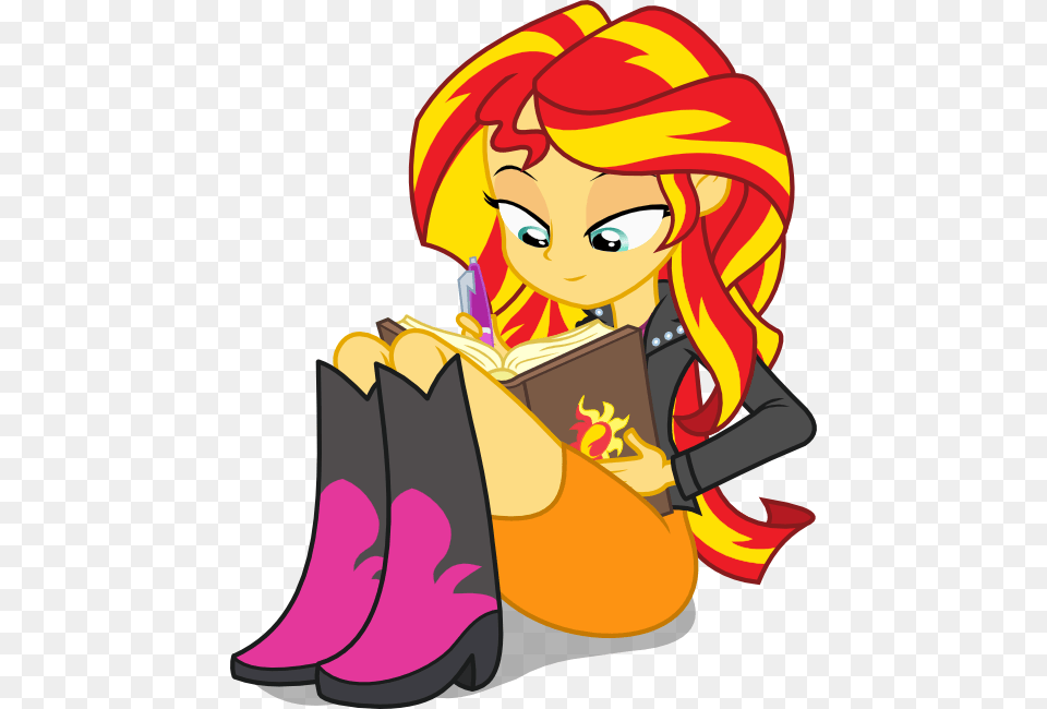 Cute Equestria Girls Journey Book Pen Sunset Shimmer Writing In Her Book, Comics, Publication, Face, Head Free Png