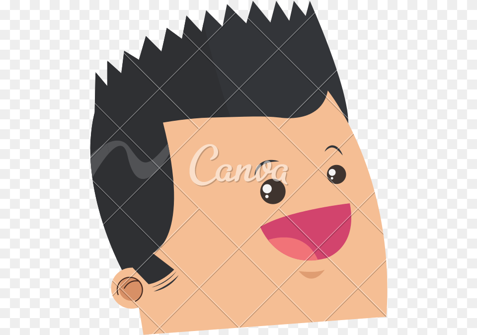 Cute Face Of Happy Man With Pointy Har Icon Icons By Canva Cartoon, Head, Person, Black Hair, Hair Png Image