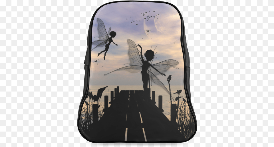 Cute Fairy Dancing On A Jetty School Backpacklarge Cute Fairy Dancing On A Jetty Pillow Case, Silhouette, Water, Waterfront, Animal Png Image