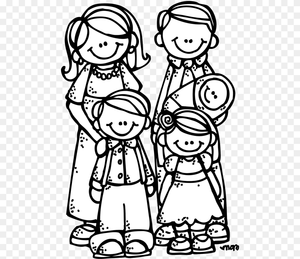 Cute Family Cartoon Clipart Black And White, Publication, Book, Comics, Baby Free Png Download