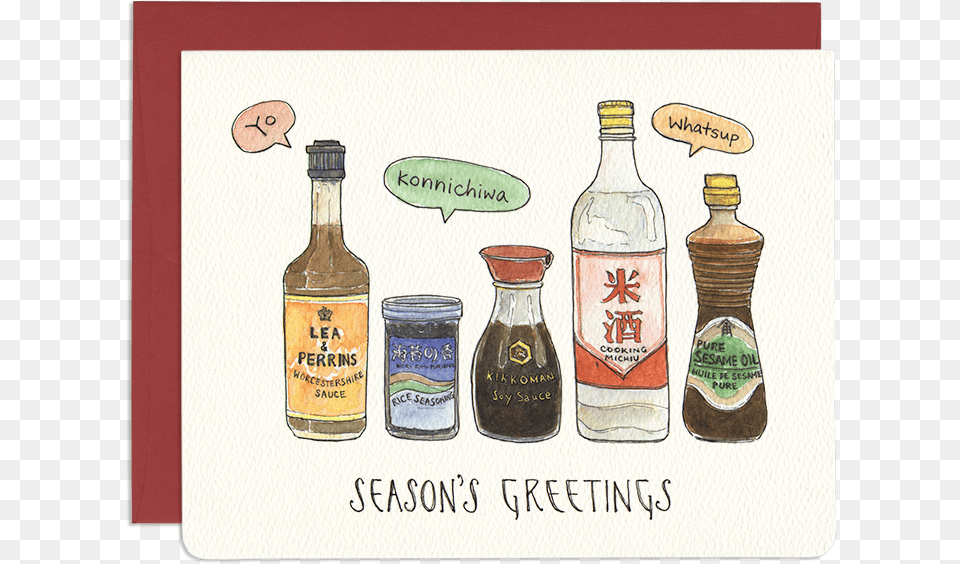 Cute Foodie Holiday Greeting Card Greeting Card, Bottle, Alcohol, Beer, Beverage Png Image