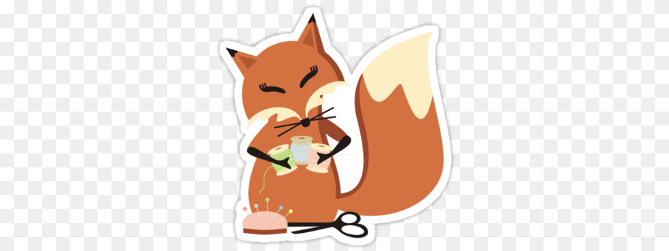 Cute Fox Seamstress Sewing Thread Scissors Sticker, Bag, Animal, Fish, Sea Life Free Png