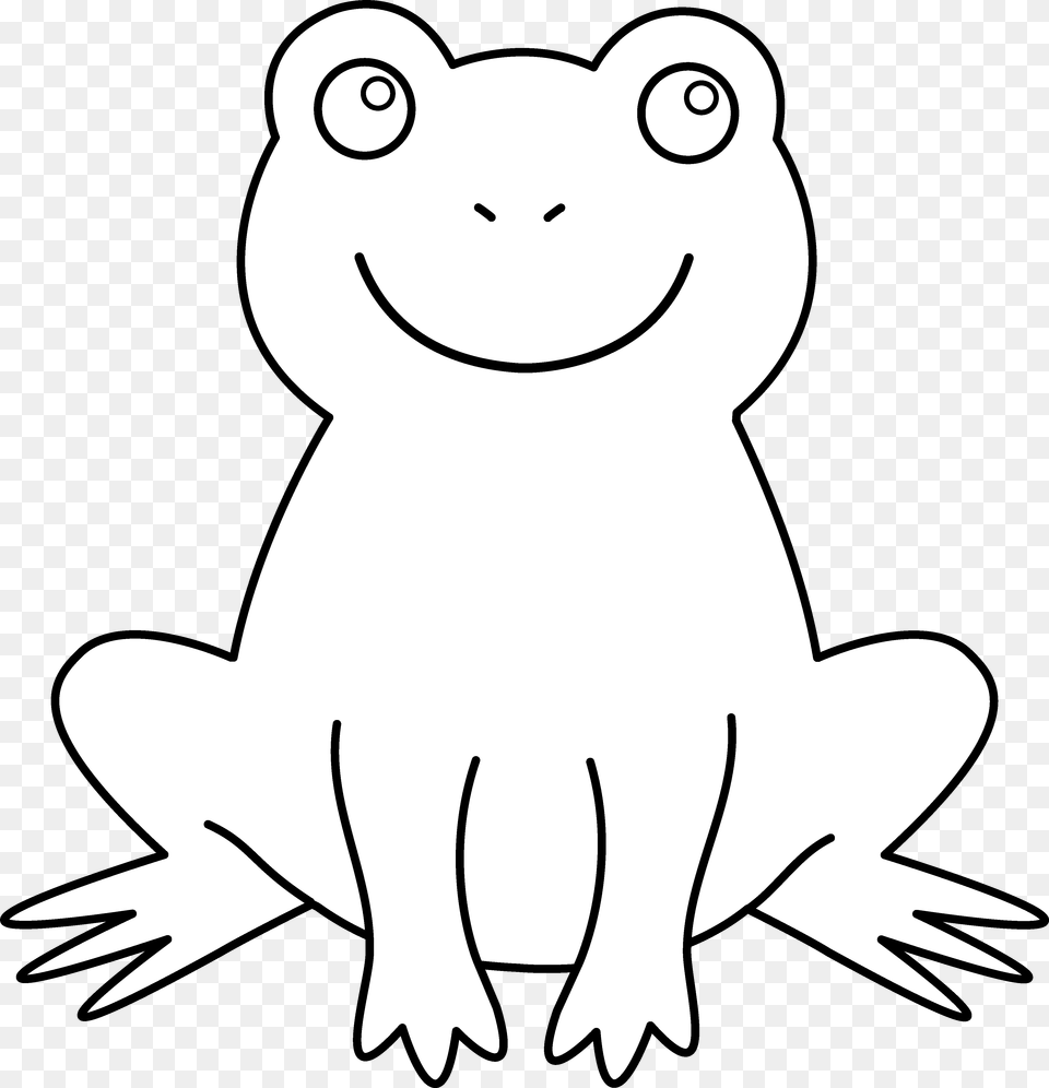 Cute Frog Clip Art Black And White Frog Outline No Background, Stencil, Animal, Wildlife, Baby Free Png Download