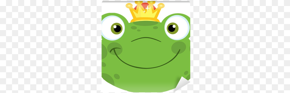 Cute Frog Smiling Head With Crown Wall Mural Pixers Cartoon Frog Prince, Green, Amphibian, Animal, Wildlife Png Image