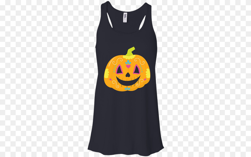 Cute Funny Unique Sugar Skull Halloween Pumpkin Gift Shirt, Clothing, Tank Top Free Png