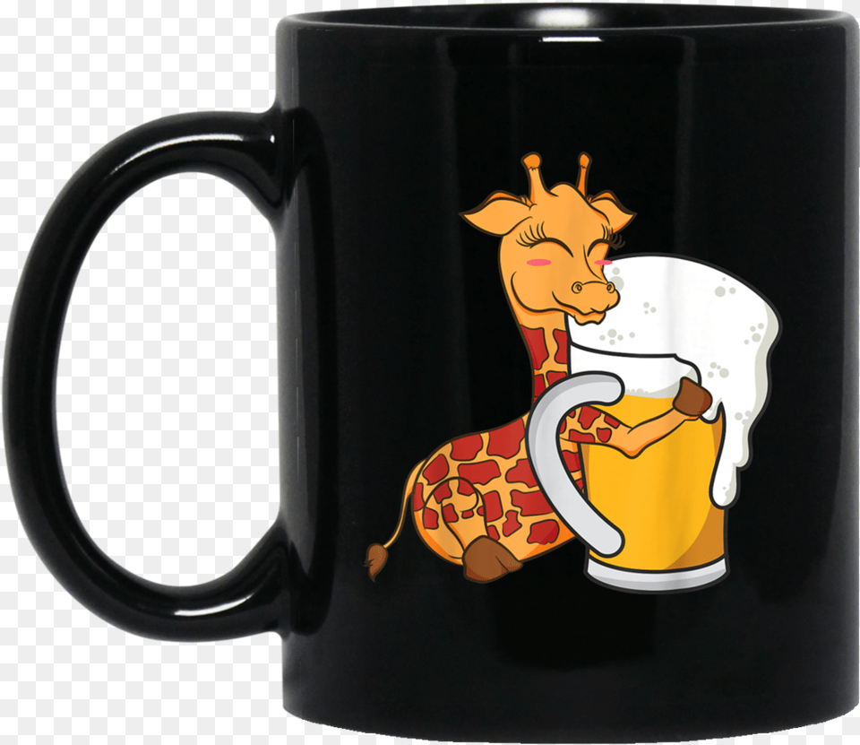 Cute Giraffe Hugging Beer Graphic Design Black Mug, Cup, Beverage, Coffee, Coffee Cup Png