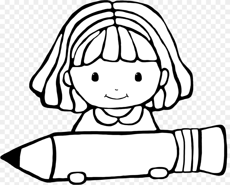 Cute Girl Clipart Black And Whitw Png