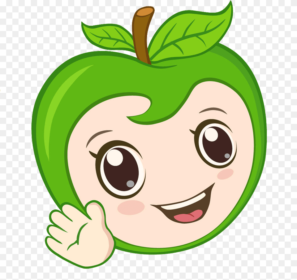 Cute Green Apple Cartoon, Plant, Produce, Fruit, Food Free Transparent Png
