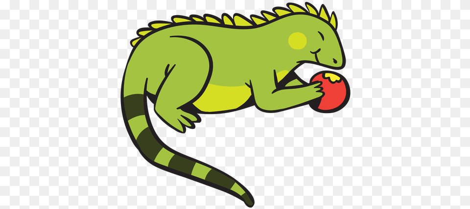 Cute Green Iguana Eating Apple Cartoon, Animal, Lizard, Reptile Png