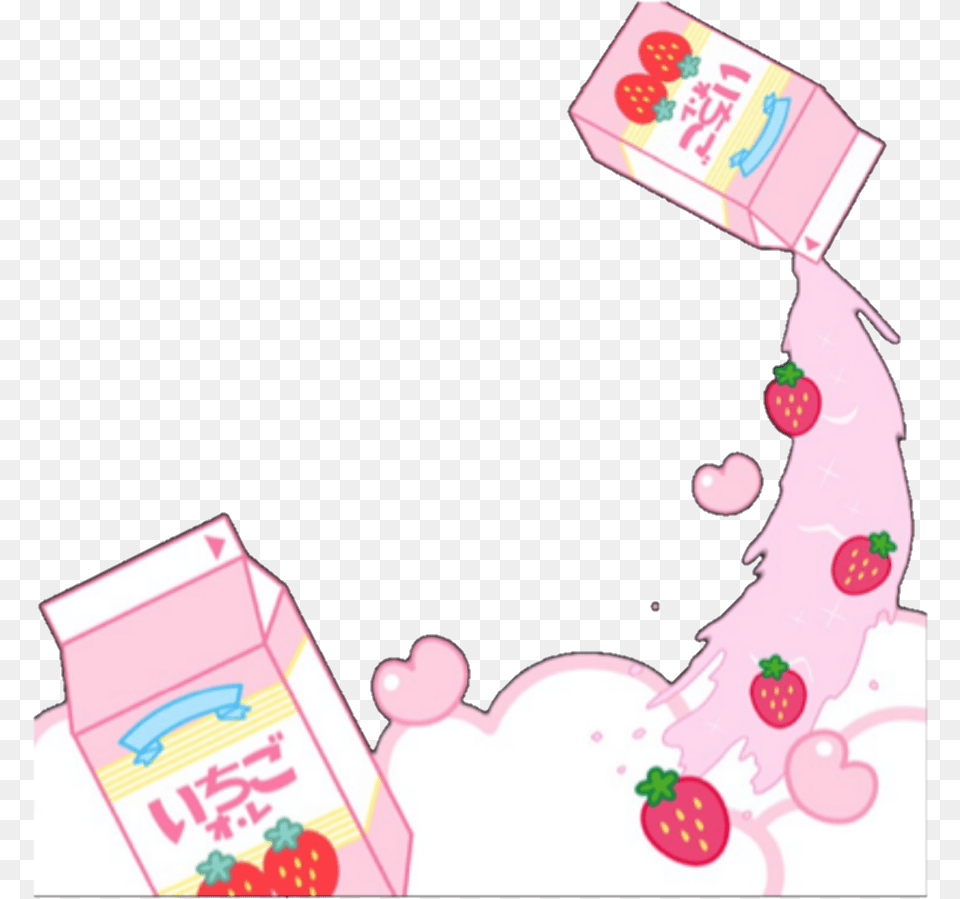Cute Kawaii Frame Milk Strawberry Pink Kawaii Strawberry Frame Png Image
