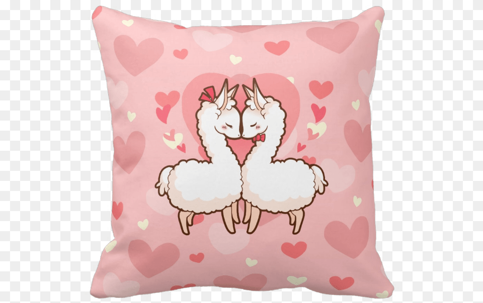 Cute Kawaii Llama Lovers Pink Heart Love Pillow Llama Cupid, Cushion, Home Decor, Baby, Person Png