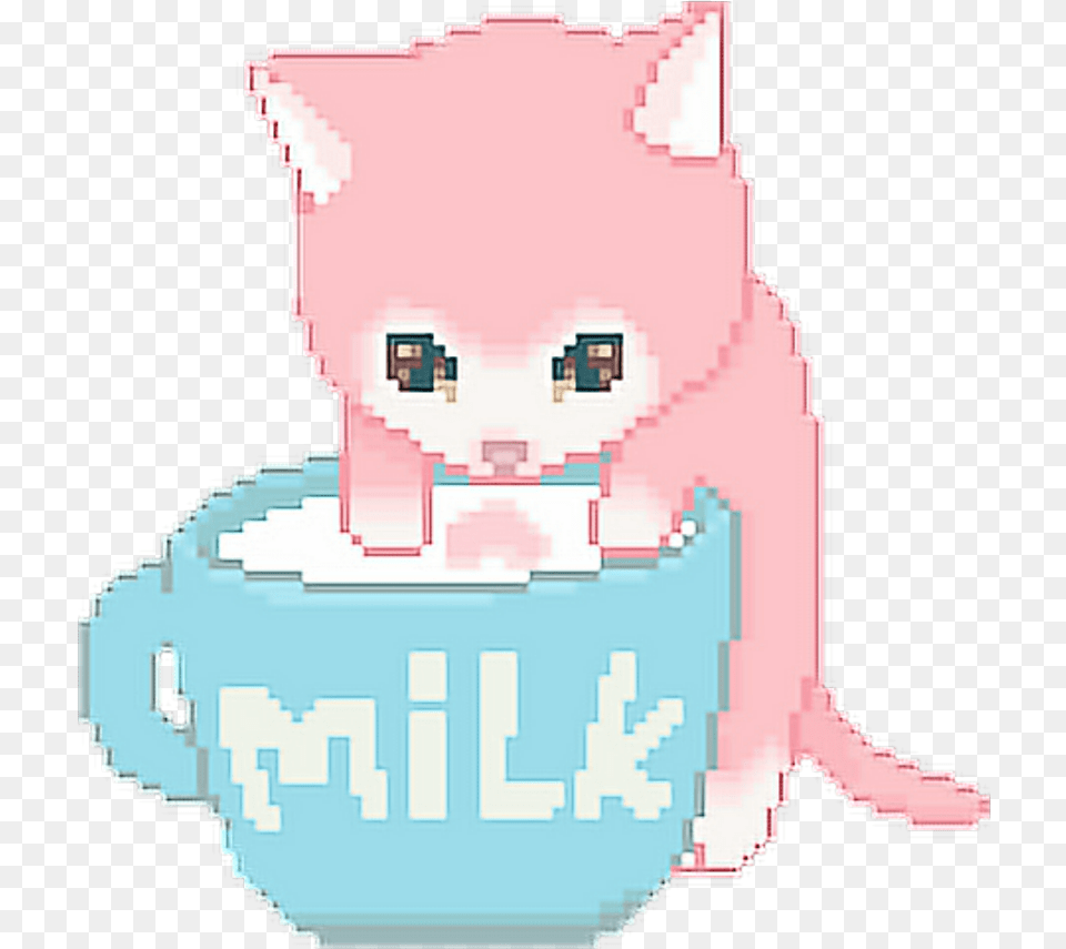 Cute Kawaii Pixel Pastel Cat Kitty Milk Kitten Kawaii Cat Gif, Toy, Animal, Mammal, Pet Png