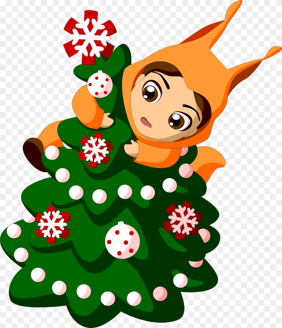 Cute Kid With Christmas Tree Clipart, Art, Elf, Graphics, Face Free Png