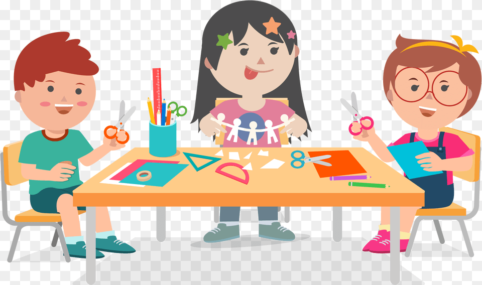 Cute Kid With Scissor Clipart, Person, People, Table, Furniture Free Png