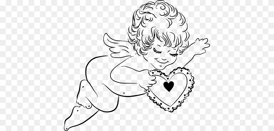 Cute Little Cupid Holding Heart For Valentine, Baby, Person Free Png