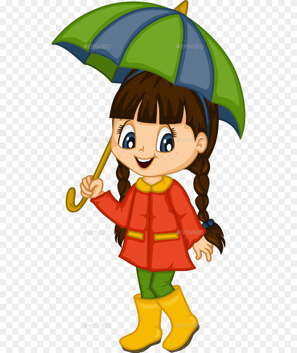 Cute Little Girl For 4 Seasons Cute Cartoon Girl With Umbrella, Clothing, Coat, Photography, Baby Free Png