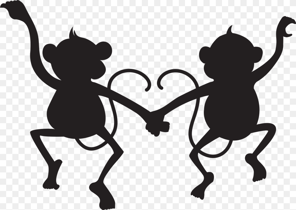 Cute Monkeys Silhouette Clip Art, Stencil, Dancing, Leisure Activities, Person Png Image