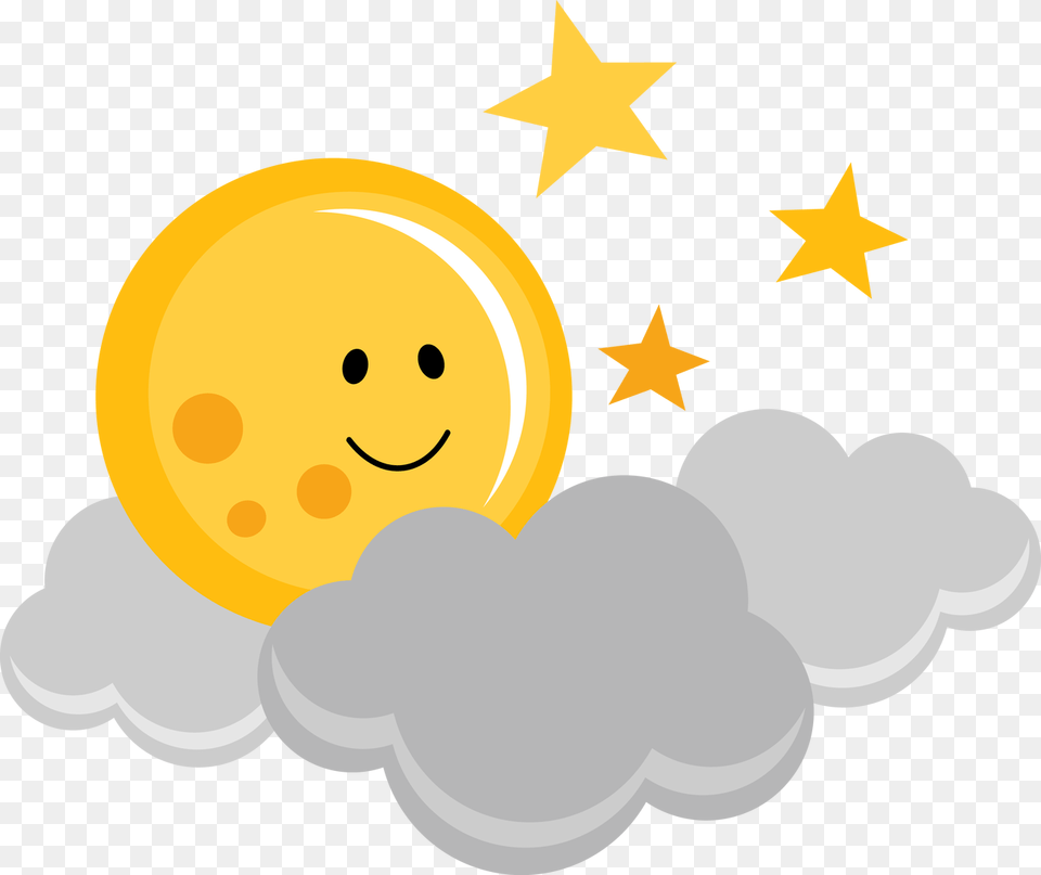 Cute Moon With Clouds And Stars 0 Clouds And Stars Clipart, Symbol, Star Symbol, Outdoors, Night Free Png