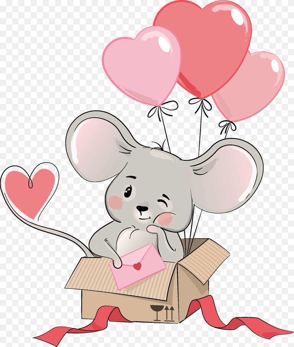 Cute Mouse In Gift Box Clipart, Balloon, Baby, Person Free Png