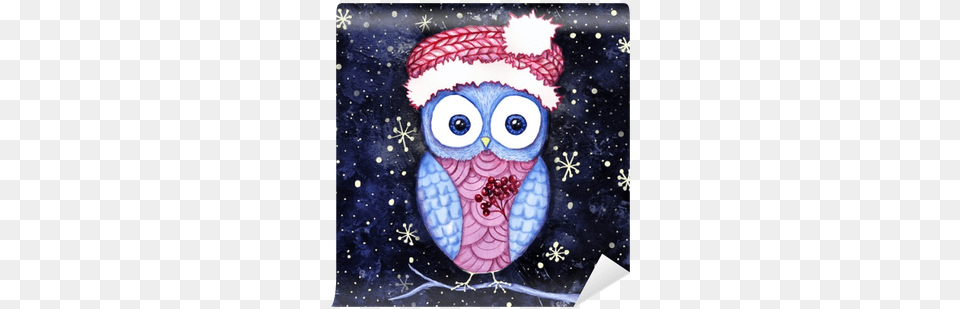 Cute Owl In The Santas Hat And Dogberry Winter Night Duvar Katlar Irin Bilgisayara, Animal, Art, Bird, Applique Free Png