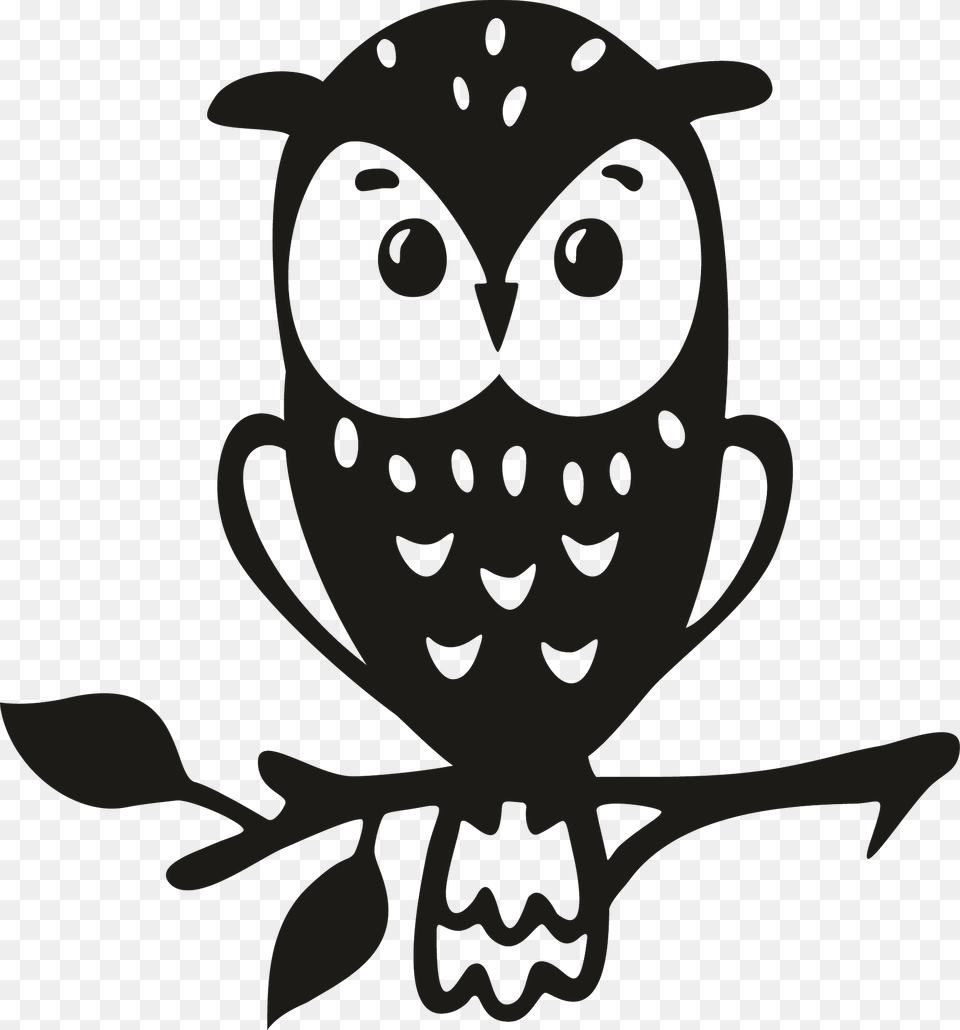 Cute Owl On Branch Clipart, Animal, Bird, Stencil, Fish Free Png Download