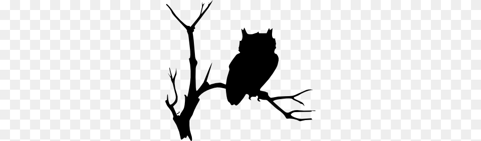 Cute Owl On Tree Clipart Black And White, Silhouette, Device, Grass, Lawn Png