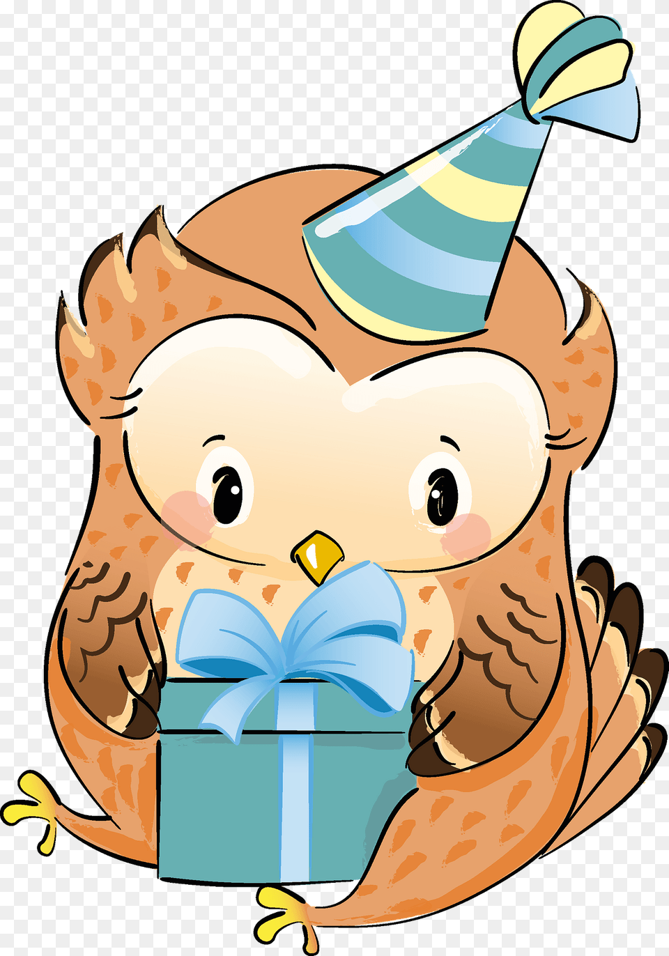 Cute Owl With Gift Clipart, Clothing, Hat, Baby, Person Png Image
