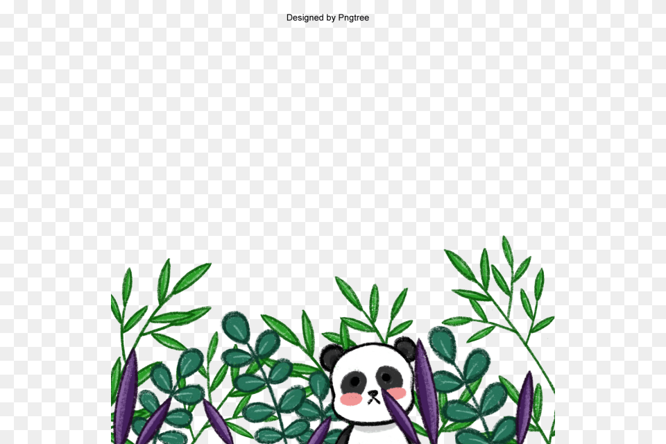 Cute Panda With Green Leaves Border Watercolor Clipart Panda, Art, Plant, Pattern, Herbs Free Png