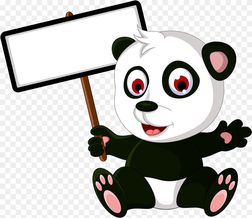 Cute Panda With Sign Board Clipart Cute Cartoon With Board, People, Person Png