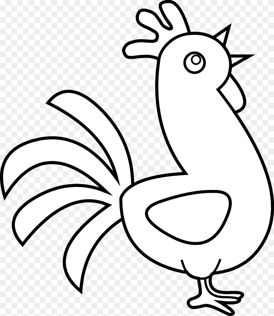 Cute Phoenix Clipart Cartoon Rooster Black And White, Stencil, Animal, Fish, Sea Life Png Image