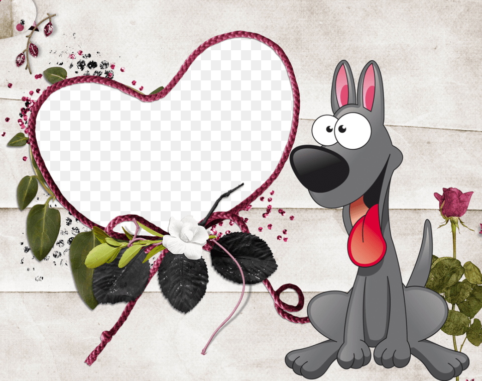Cute Picture Frame With A Funny Dog Picture Frame, Flower, Plant, Rose, Cartoon Free Transparent Png