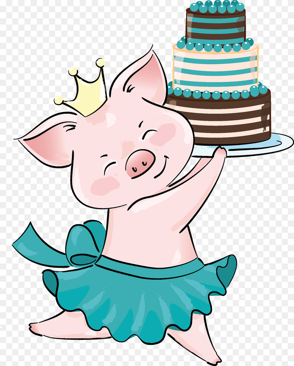 Cute Pig Princess With Birthday Cake Clipart, Dessert, Food, Birthday Cake, Cream Free Png