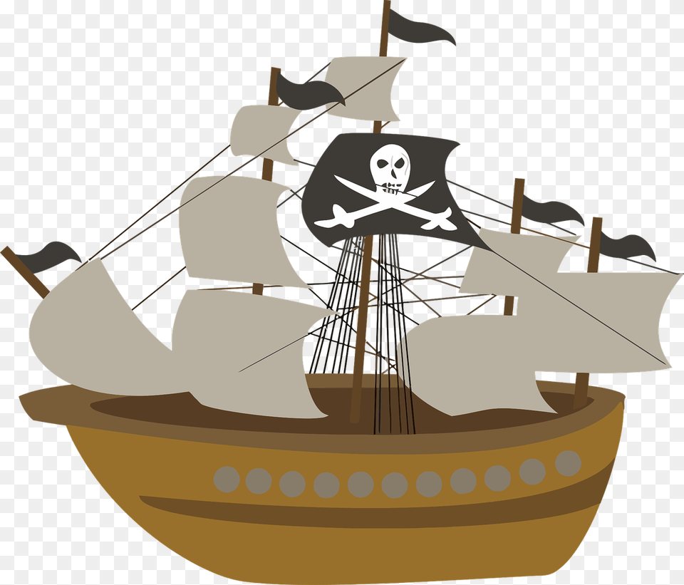 Cute Pirate Ship Clipart, Boat, Sailboat, Transportation, Vehicle Png