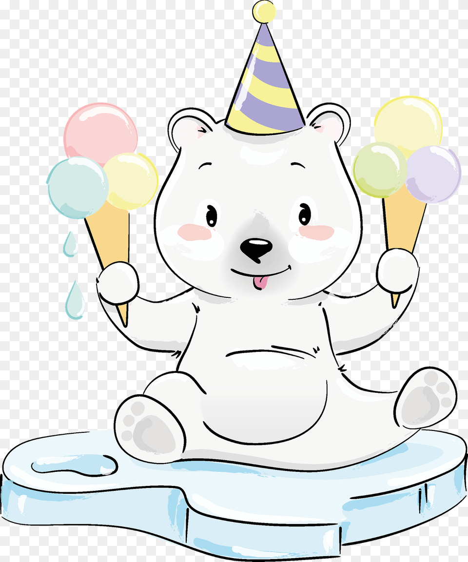 Cute Polar Bear With Ice Cream Clipart, Clothing, Hat, People, Person Free Png Download