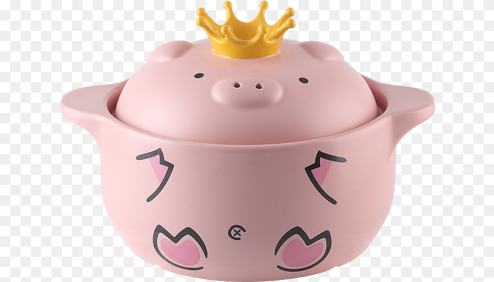 Cute Powder Pig Cartoon Casserole Stew Pot Open Fire Pig With Crown Pot, Pottery, Cookware, Bowl, Food Free Png Download