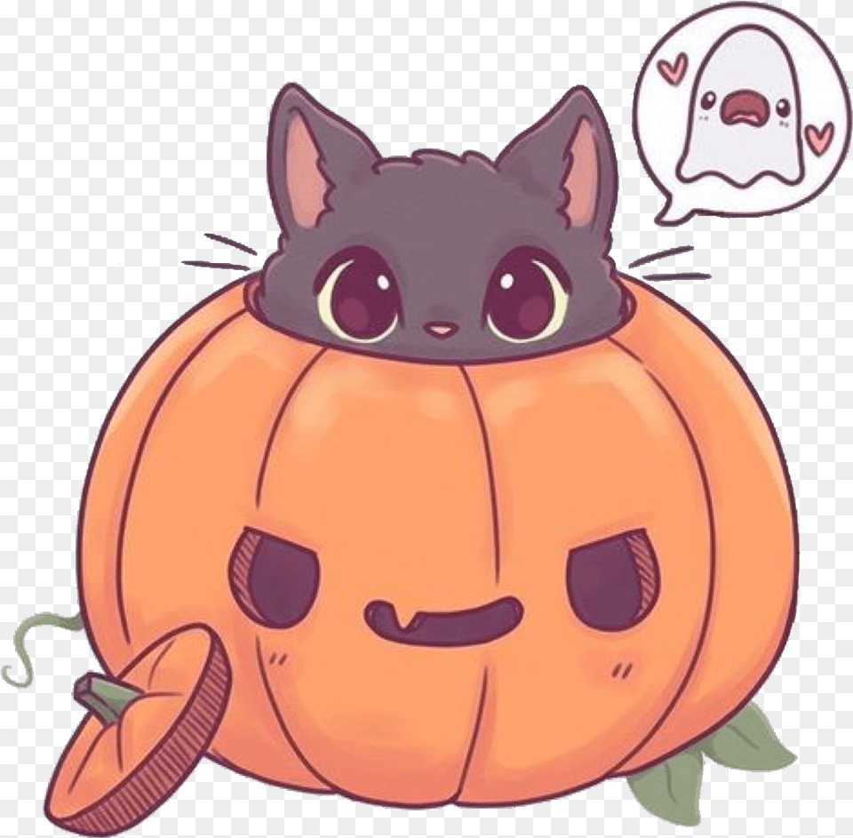 Cute Pumpkin Kitty Drawn By Noami Lord Cat In Pumpkin Drawing, Food, Plant, Produce, Vegetable Png