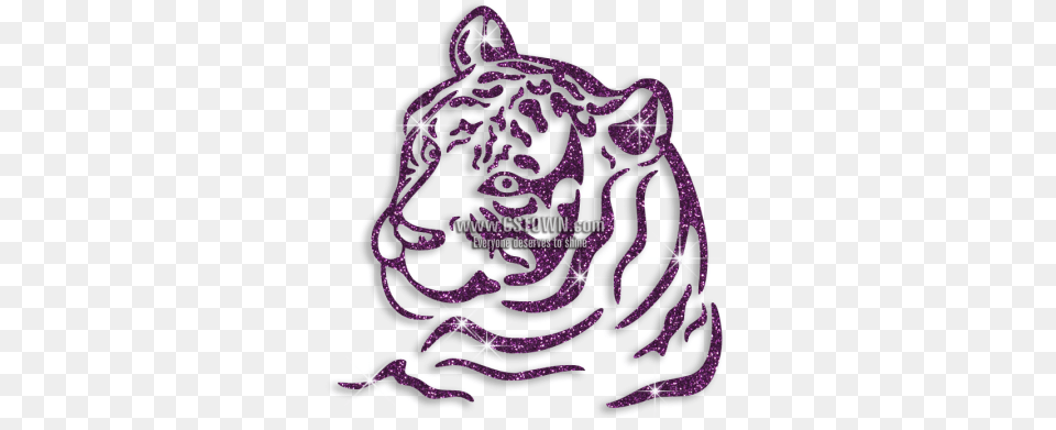 Cute Purple Tiger Head Glitter Iron On Transfer Tattoo, Pattern Png