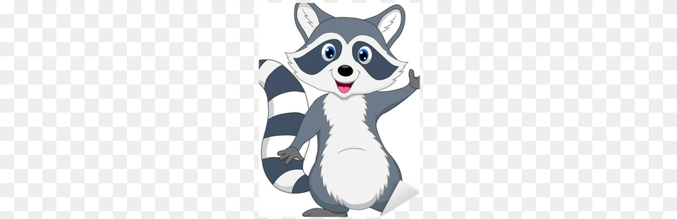 Cute Raccoon Cartoon Waving Hand Sticker Cartoon Raccoon, Book, Comics, Publication, Animal Png Image