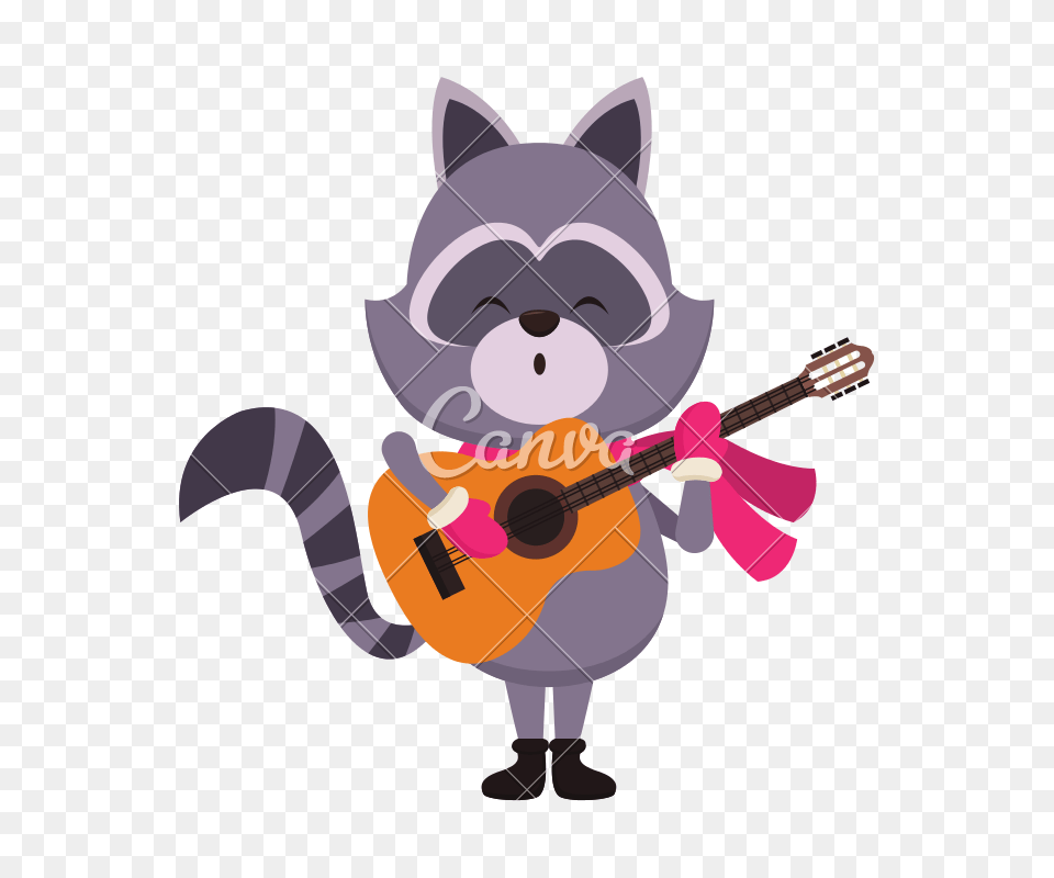 Cute Raccoon Playing Guitar, Musical Instrument Png