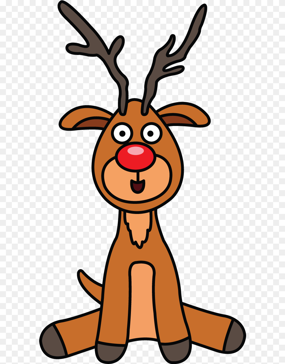 Cute Rudolph The Red Nose Raindreer Http Easy Rudolph Drawing, Cartoon, Animal, Deer, Mammal Free Png