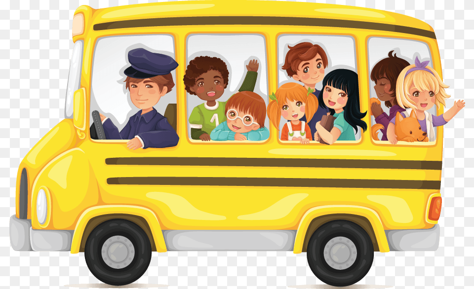 Cute School Bus Clipart, Vehicle, Transportation, School Bus, Person Png Image