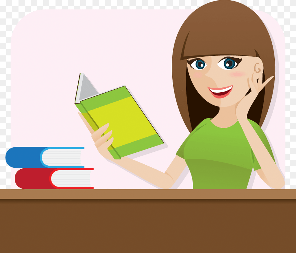 Cute Smart Girl Cartoon, Person, Reading, Adult, Female Png Image