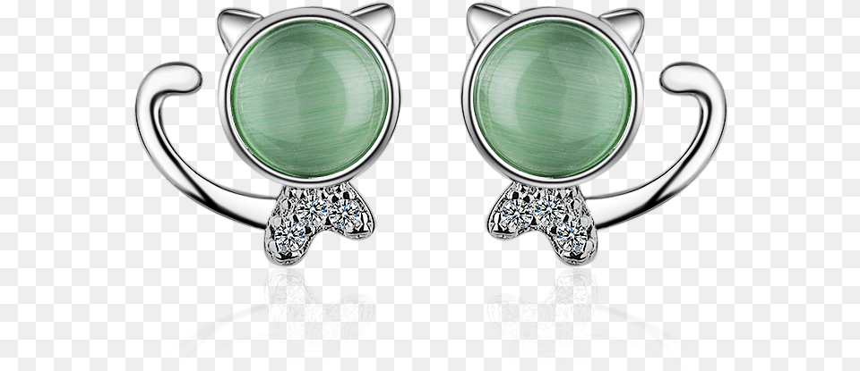 Cute Solid 925 Sterling Silver Green Opal Cat Ear Stud Earrings, Accessories, Earring, Gemstone, Jewelry Png Image